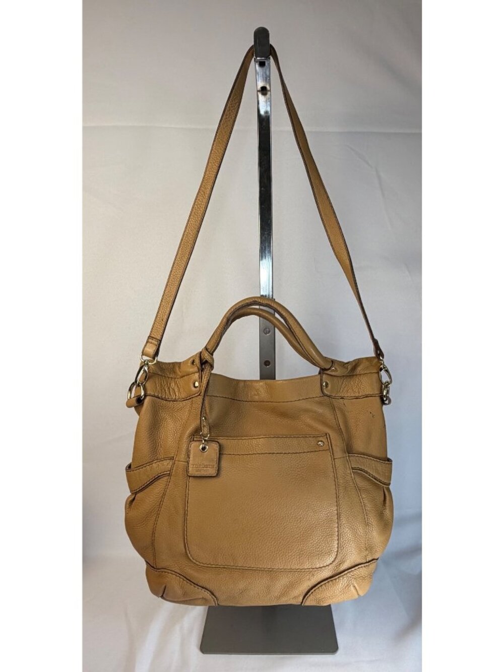Liz Claiborne Satchel Shoulder Bag Convertible Hobo Purse Tan Pebbled Leather